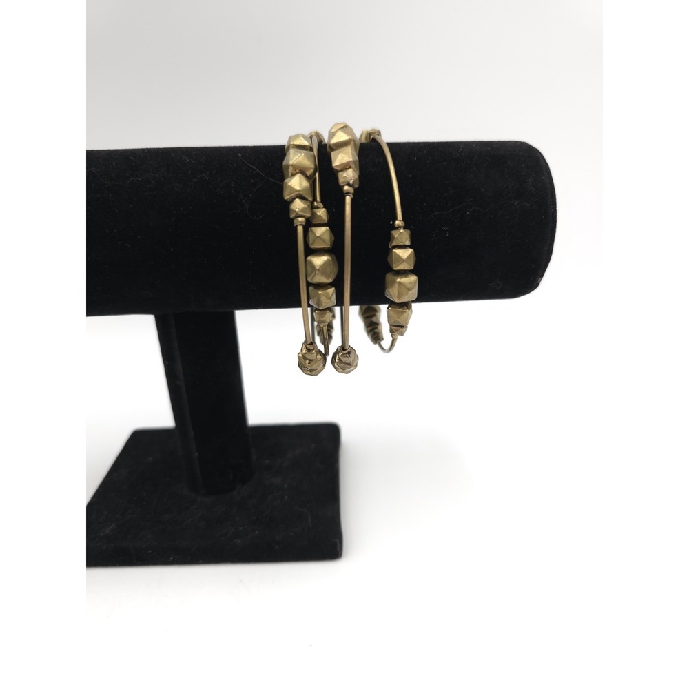Set Of 4 Gold Tone Wire Bangles With Faux Gold Stones Stacking Boho